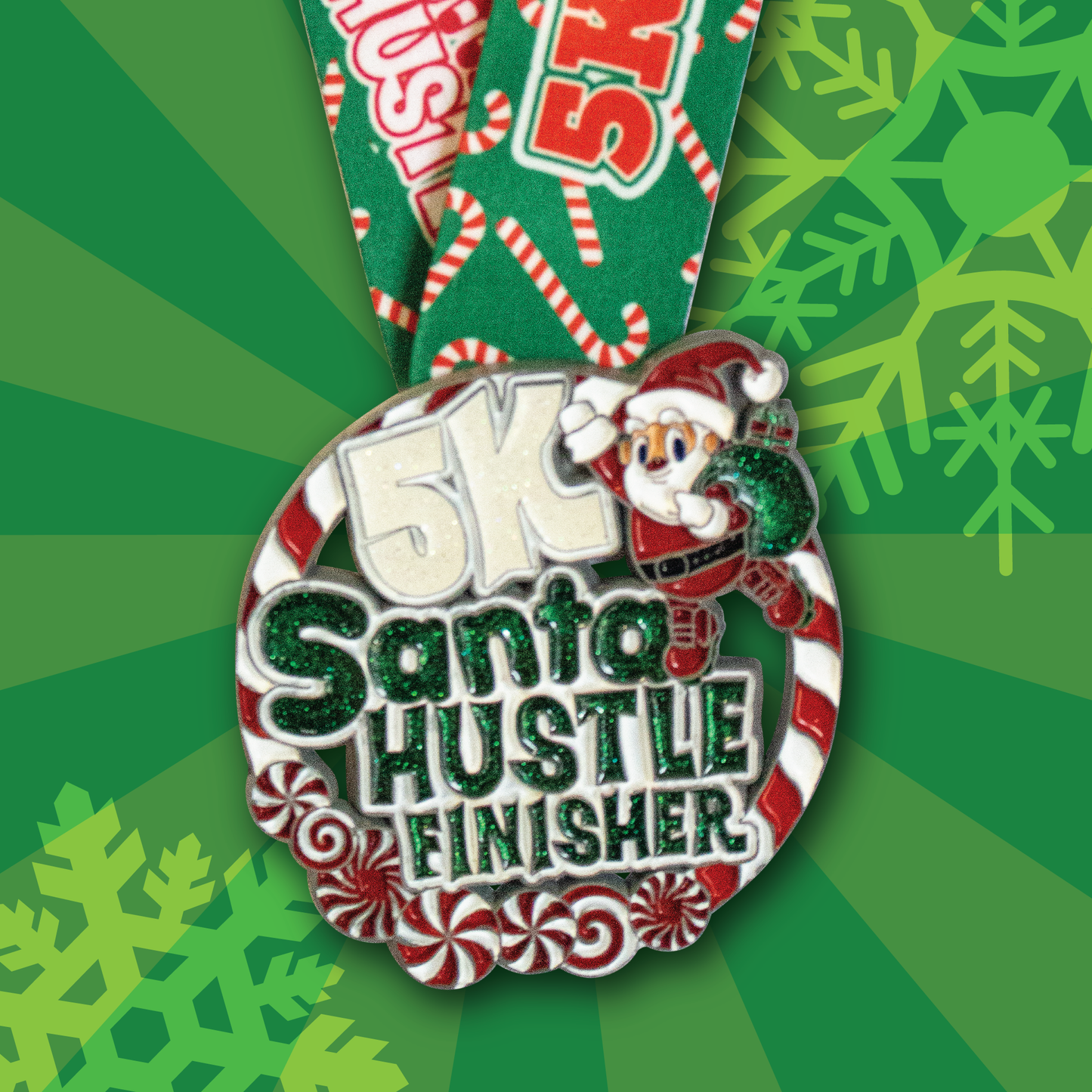 Santa Hustle Glitter Race Medals