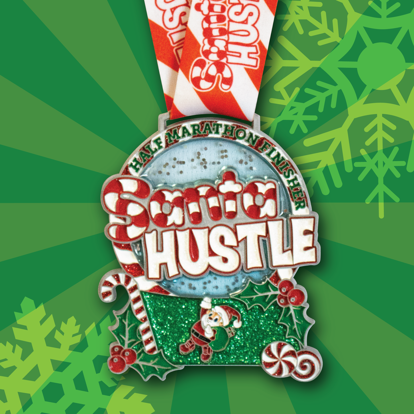 Santa Hustle Glitter Race Medals