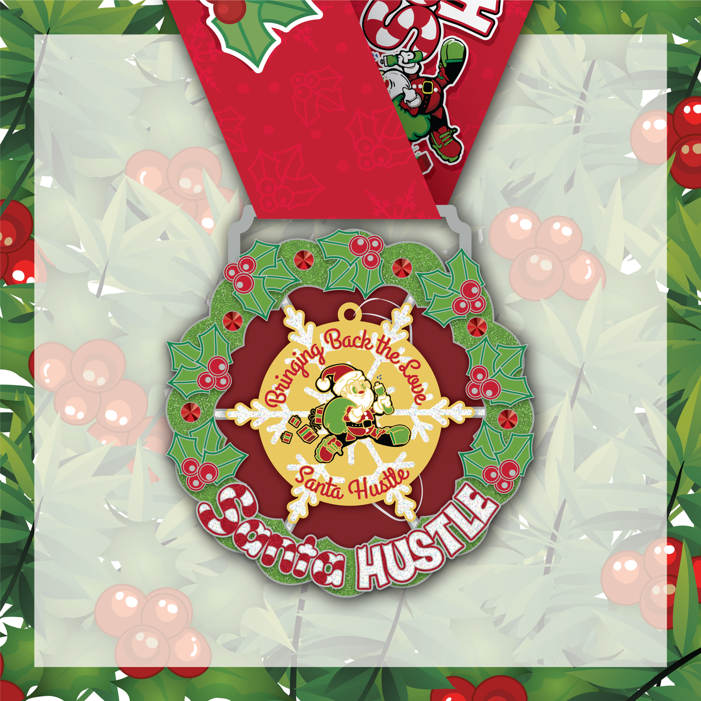 Santa Hustle Removable Ornament Race Medal