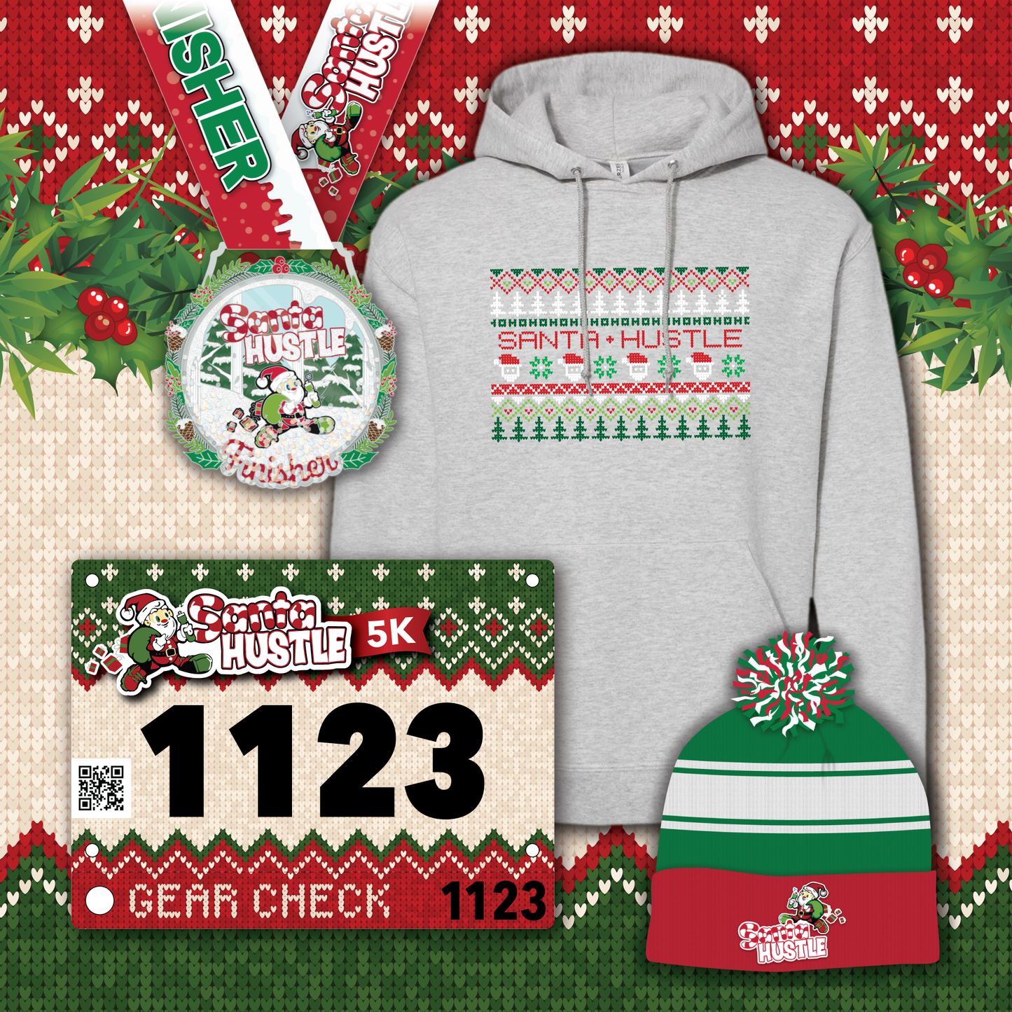 Santa Hustle Virtual Run Ugly Sweater Package